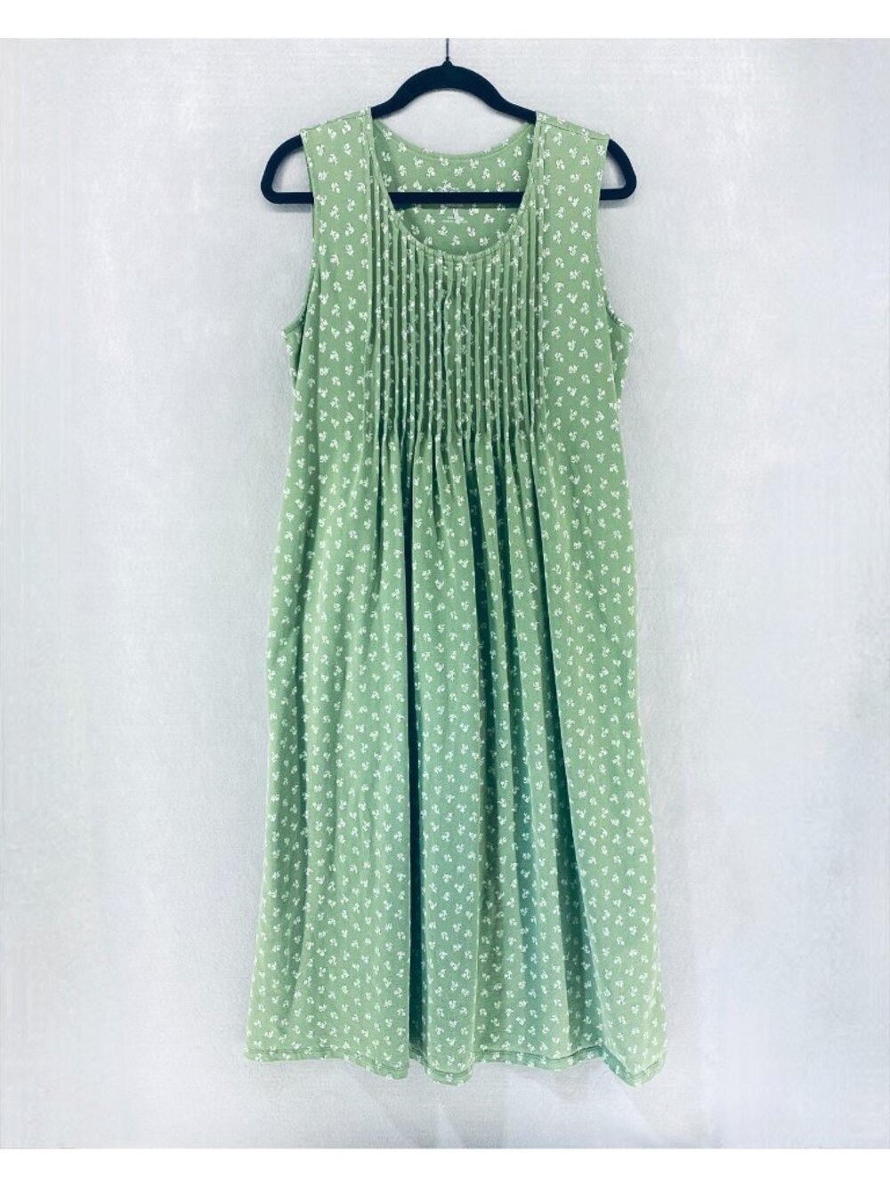Vermont Country Store Dress Womens M Green Cotton Ditzy Floral Smocked Maxi